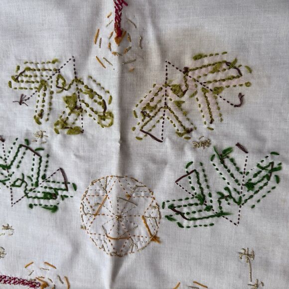 Vintage Handstitched Needlepoint Holiday Tea Towel Candle Tree Branch 33”x16.5” - Picture 8 of 10